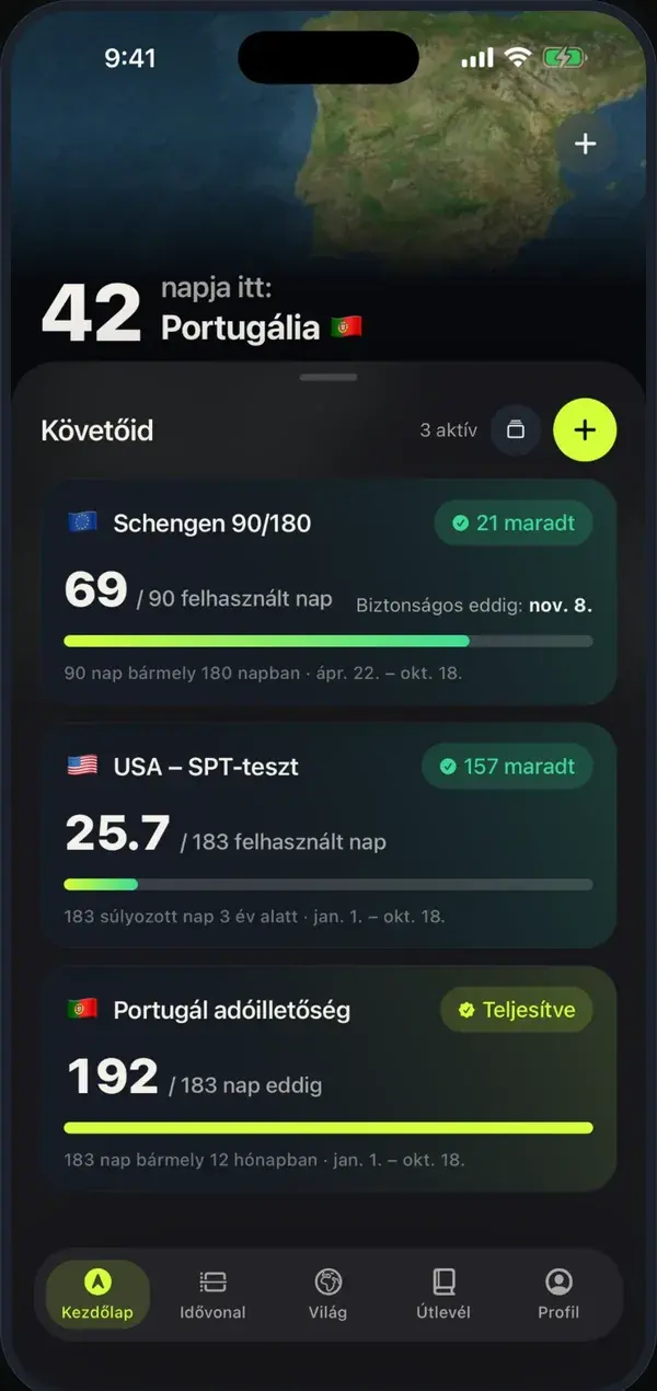 Adóügyi illetőség számlálók: Schengen, amerikai SPT és Portugália